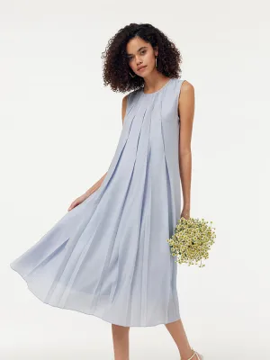 Acetate A-Line Women Midi Dress Flattering Silhouettes Leaf Fall