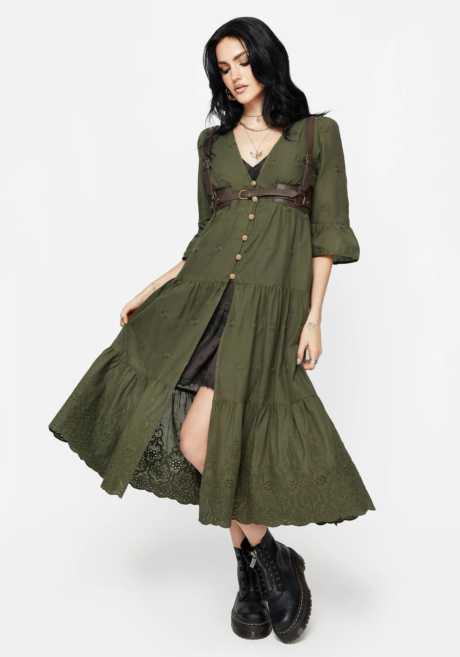 Sequin Glow Feast Table Gossamer Tiered Overdress - Green