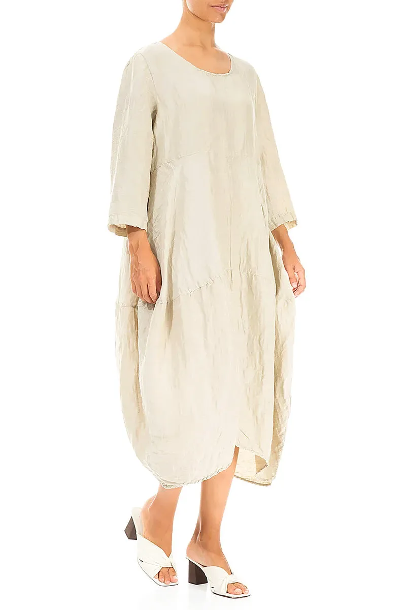Suede Mood CompressionEnhanced Balloon Textured Laurel Green Silk Linen Dress
