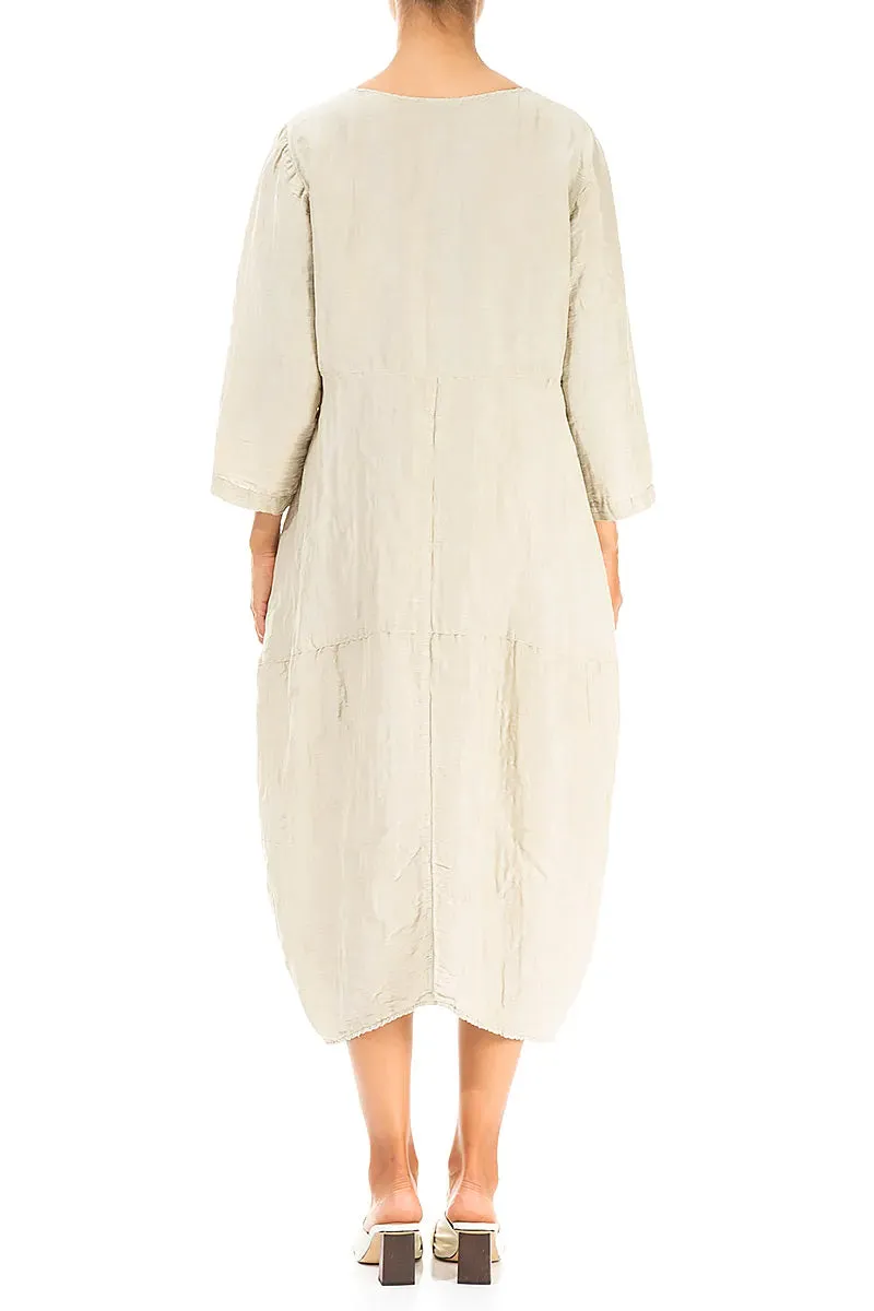 AntibacterialFinish Balloon Textured Laurel Green Silk Linen Dress