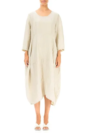 Modern Look Balloon Textured Laurel Green Silk Linen Dress