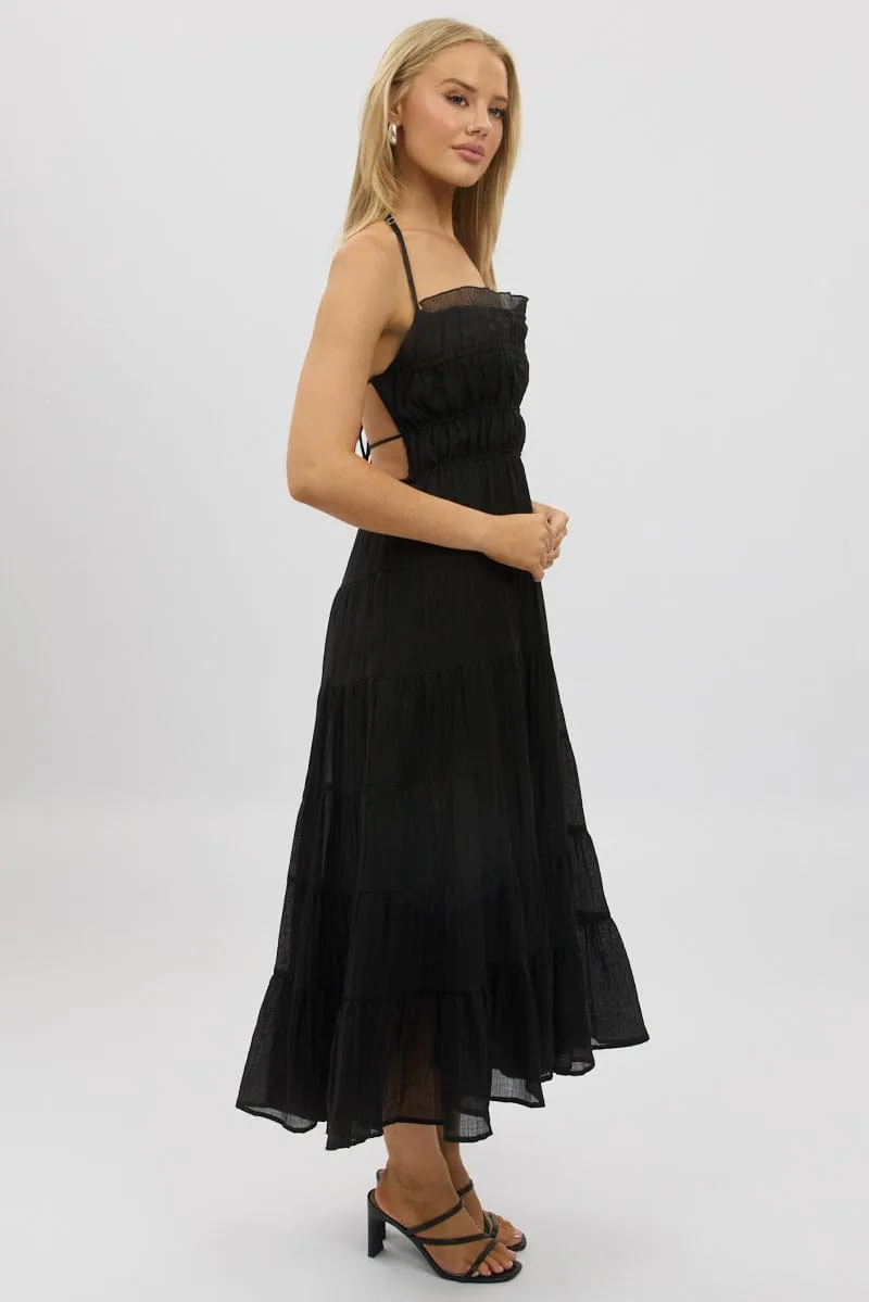 Black Maxi Dress Tiered Backless Comfortable chic maxi