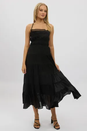 Desert Light Black Maxi Dress Tiered Backless