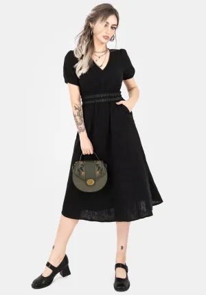 Poultice Embroidered Cotton Midi Dress - Black Trail Walk