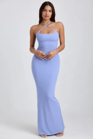 Stitch Glow Ribbed Modal Halterneck Maxi Dress in Bluebell