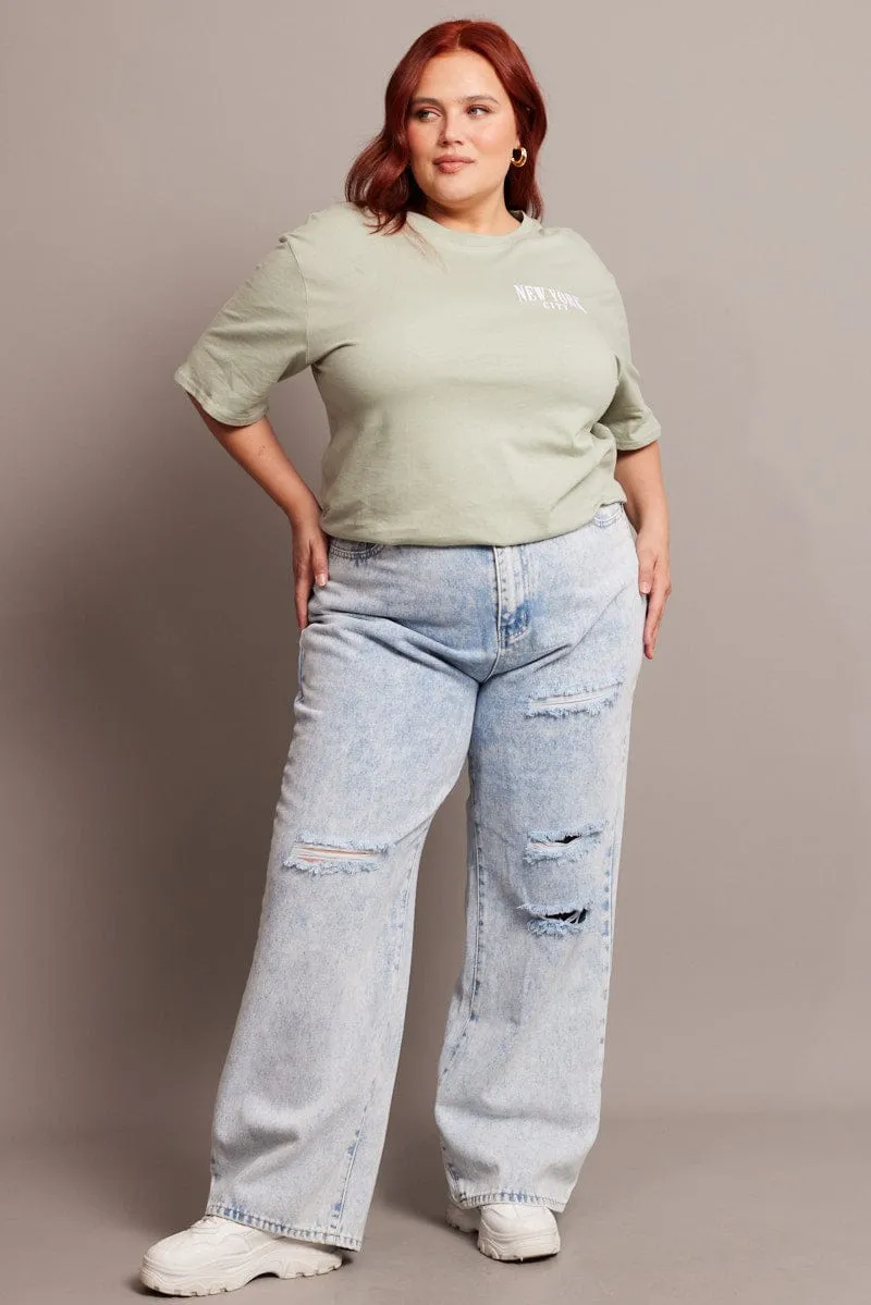 Green Graphic Tee Short Sleeve Relaxed Crew Neck Perfect For Relaxing Chilly Day Wear