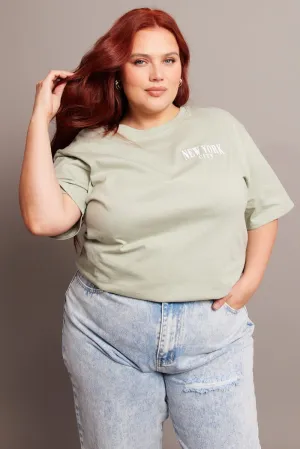 Green Graphic Tee Short Sleeve Relaxed Crew Neck Smooth Finish