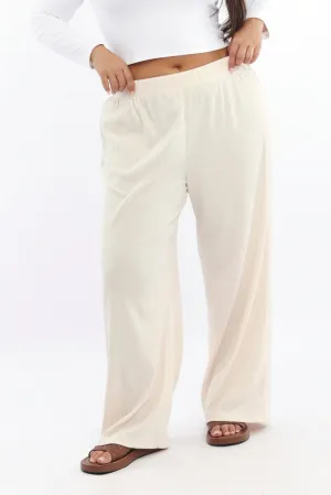 Layering Comfort Beige Rib Jersey Wide Leg Lounge Pants