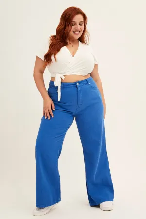 Blue Wide Leg Jeans High Rise Cozy Feel