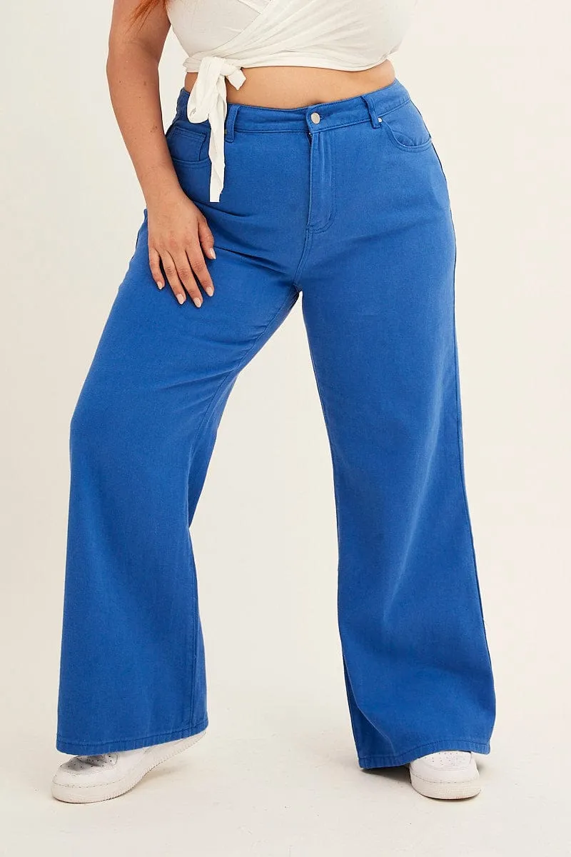 Blue Wide Leg Jeans High Rise Fashion Focus