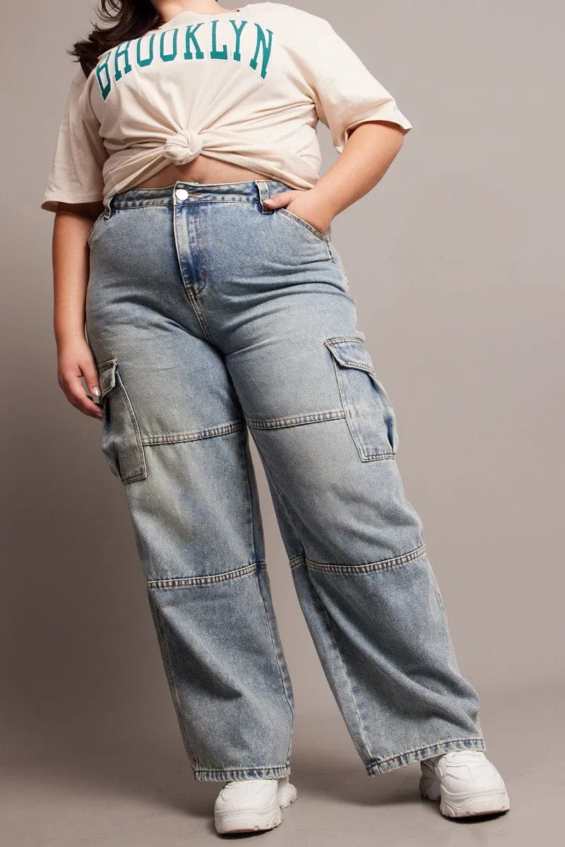 Sunny Vibes Weekend Style Traveler Gear Denim Cargo Jeans High Rise
