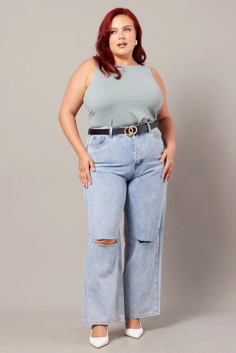Denim Straight Jeans High Rise Lightweight Material Stylish Casual Evening Stroll