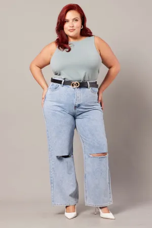 Adjustable Waistband Soft Sustainable Denim Straight Jeans High Rise