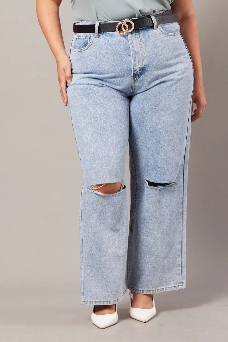 Denim Straight Jeans High Rise Style Neutral