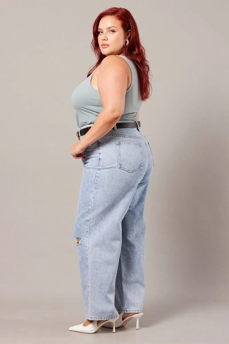 Non Toxic Textile Certified Cool And Simple Denim Straight Jeans High Rise