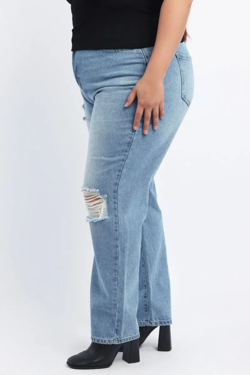 Daily Function Loose Smooth Shopping Day Denim Straight Jeans