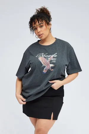 Abrasion resistant harmonious Grey Oversized T-shirt Nevada Eagle Graphic Print