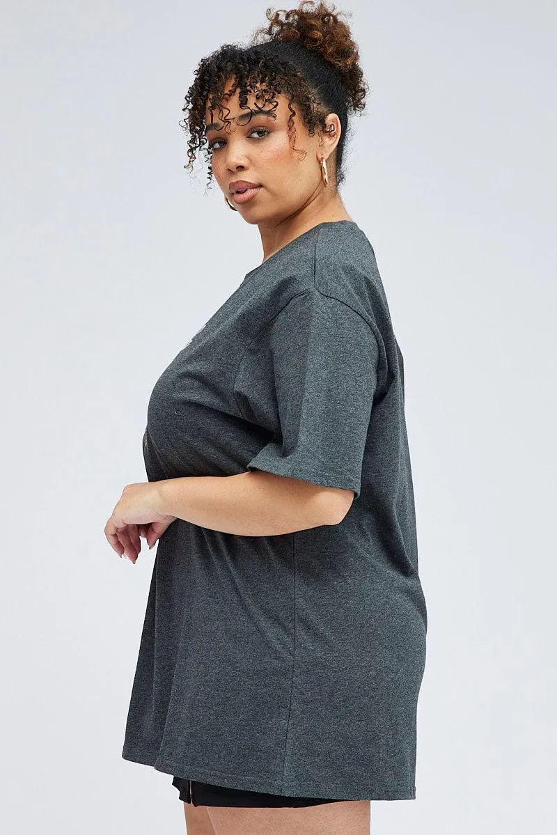 Street Fashion Grey Oversized T-shirt Nevada Eagle Graphic Print