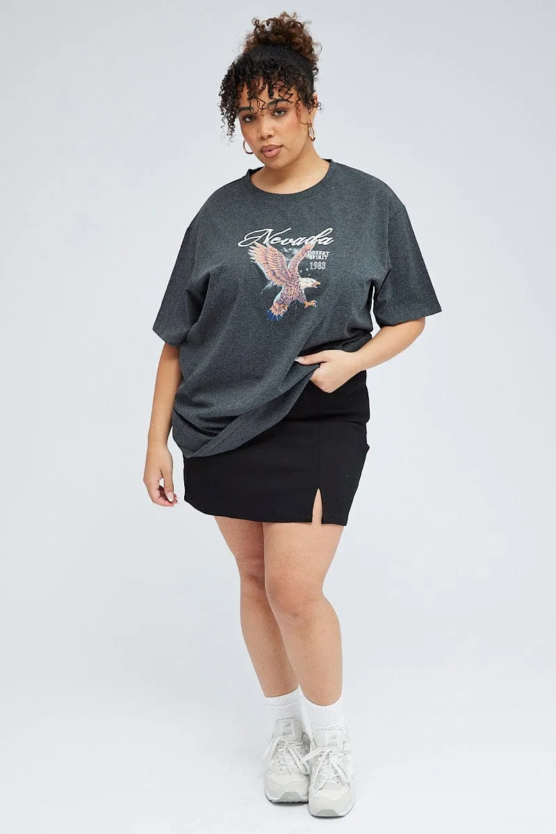 Eco friendly materials Anti Odor Treatment Grey Oversized T-shirt Nevada Eagle Graphic Print
