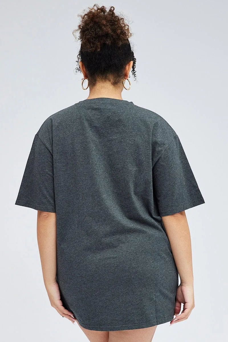 Grey Oversized T-shirt Nevada Eagle Graphic Print Laser Cut Edges Feminine Fit