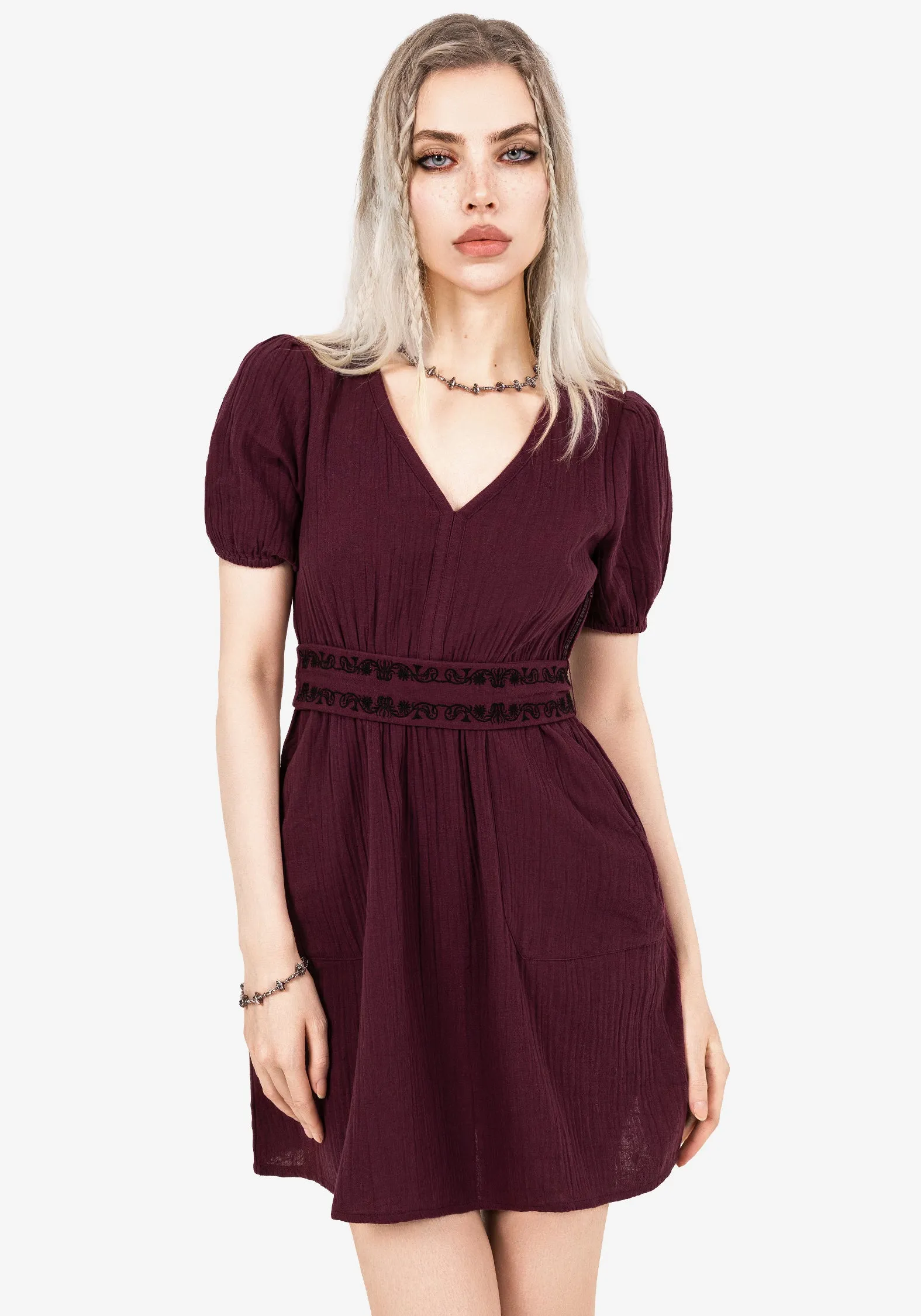 Playful Style Boho Look Poultice Embroidered Cotton Mini Dress