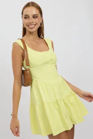 Confident Wear Yellow Fit And Flare Dress Mini Front Button Placket