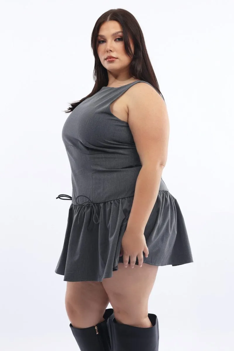 Night Pop Neon Glow Grey Drop Waist Mini Dress