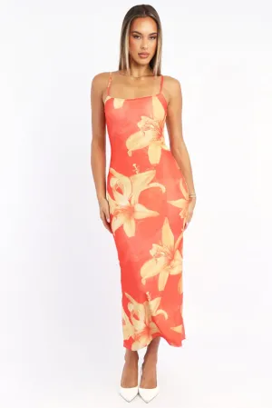 Orange Floral Bodycon Dress Maxi Mesh ? The simple yet refined design of this dress makes it easy to pair with different accessories