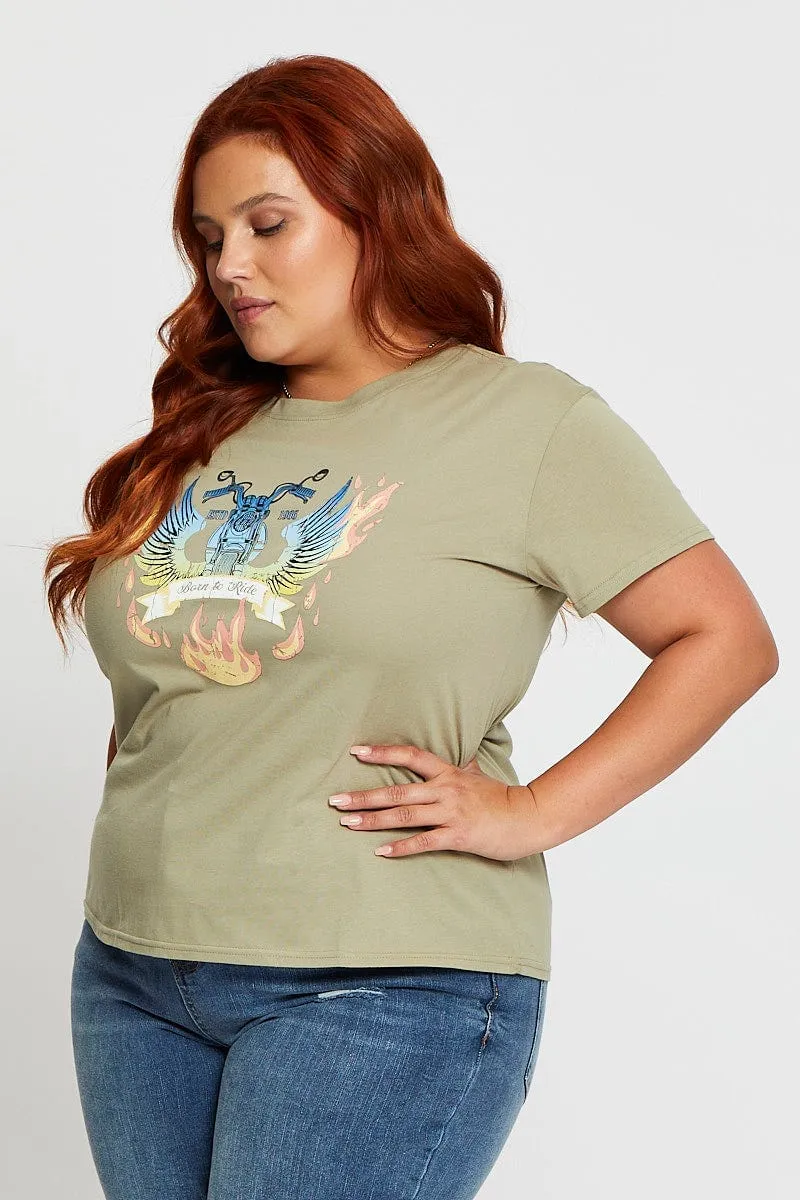 Premium Cotton Green Graphic T-shirt Born To Ride Short Sleeve Cotton