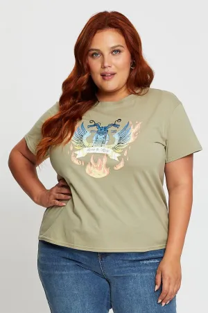 Comfy Fit Layer Green Graphic T-shirt Born To Ride Short Sleeve Cotton