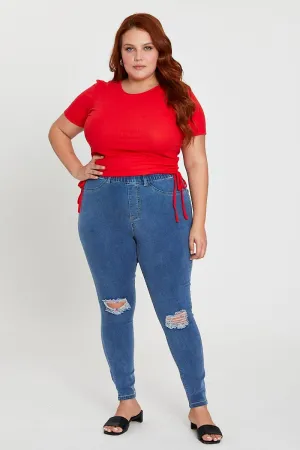 Red Short Sleeve Green Jersey Drawstring Side Top Chilly Layer