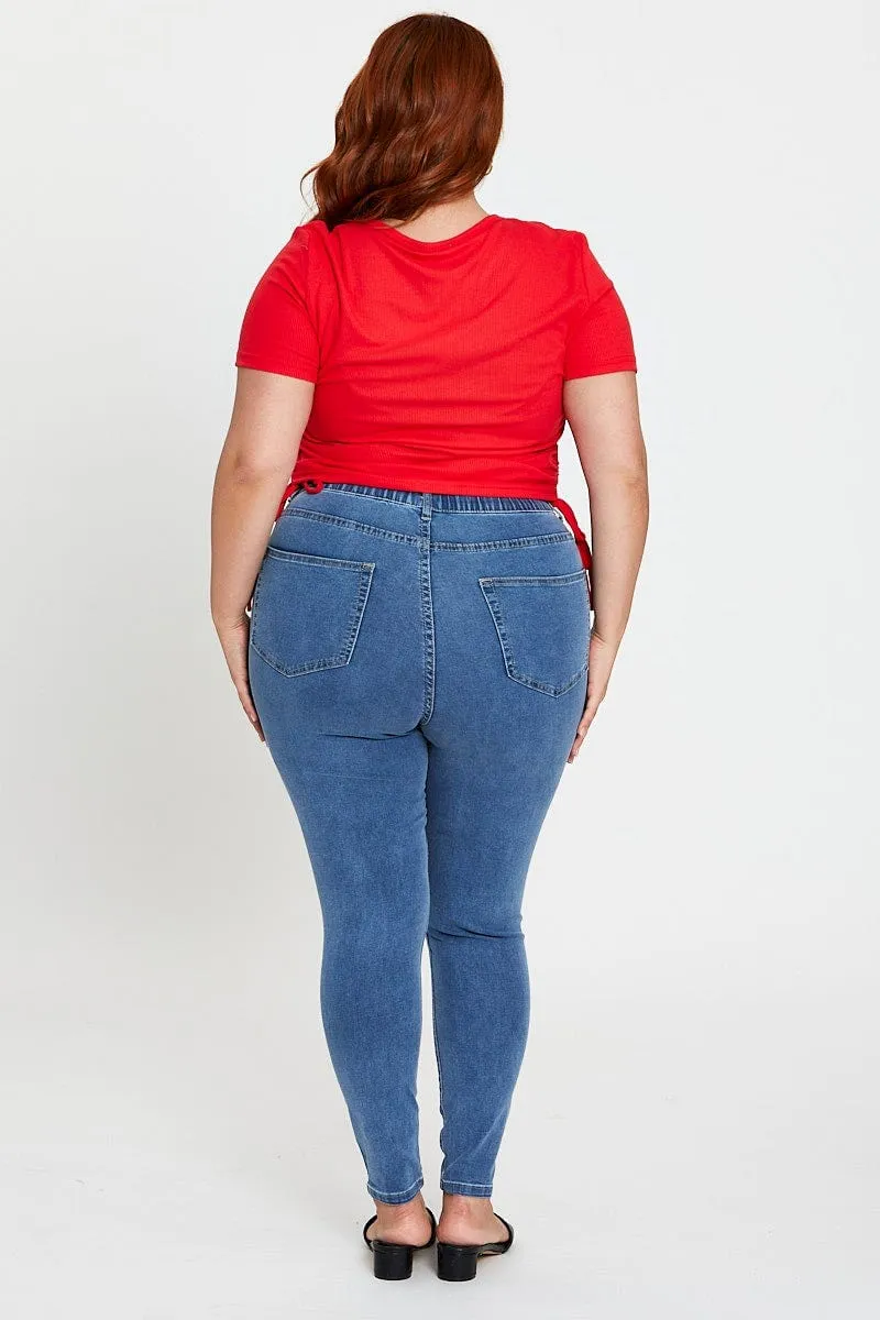 Chilly Wear Red Short Sleeve Green Jersey Drawstring Side Top