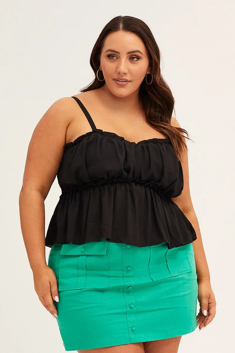 AntiPilling Finish Love Core Black Black Gathered Bust Singlet Top