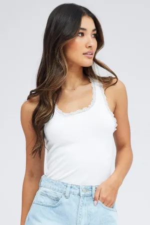 White Tank Top Lace Trim Seamless BiasCut Trims