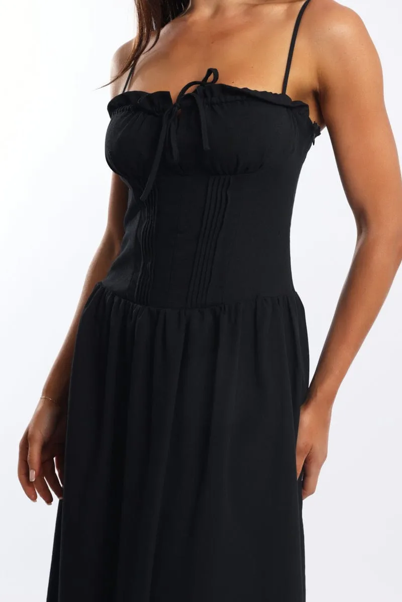Palm Shade Noon Glow Black Maxi Dress Corset Detailed