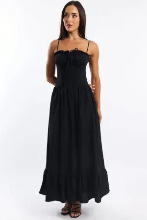 Floral Mood Heart Glow Black Maxi Dress Corset Detailed