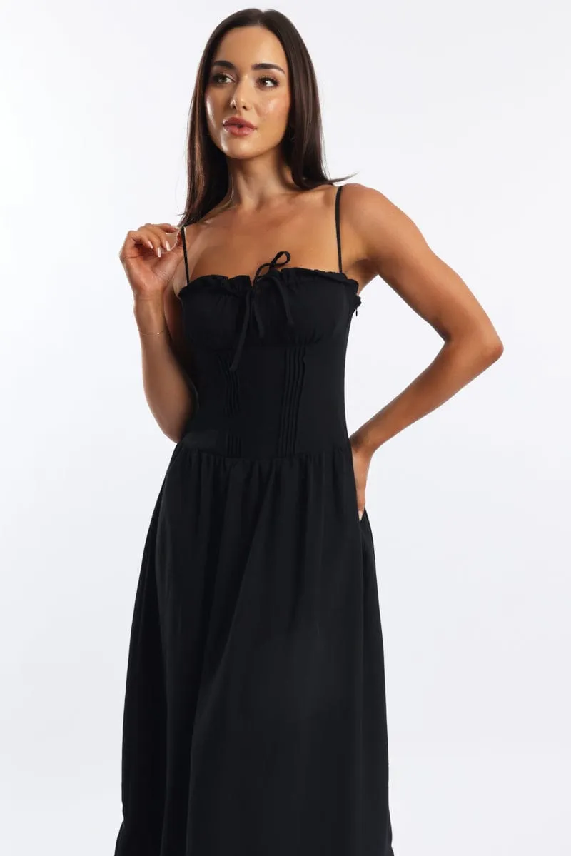 Fashion-forward long piece Black Maxi Dress Corset Detailed