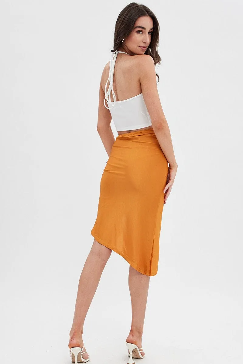 Beige Ruched Midi Skirt Runway Ready