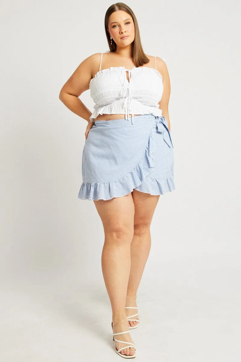Blue Stripe Wrap Frill Miniskirt Outfit Flow