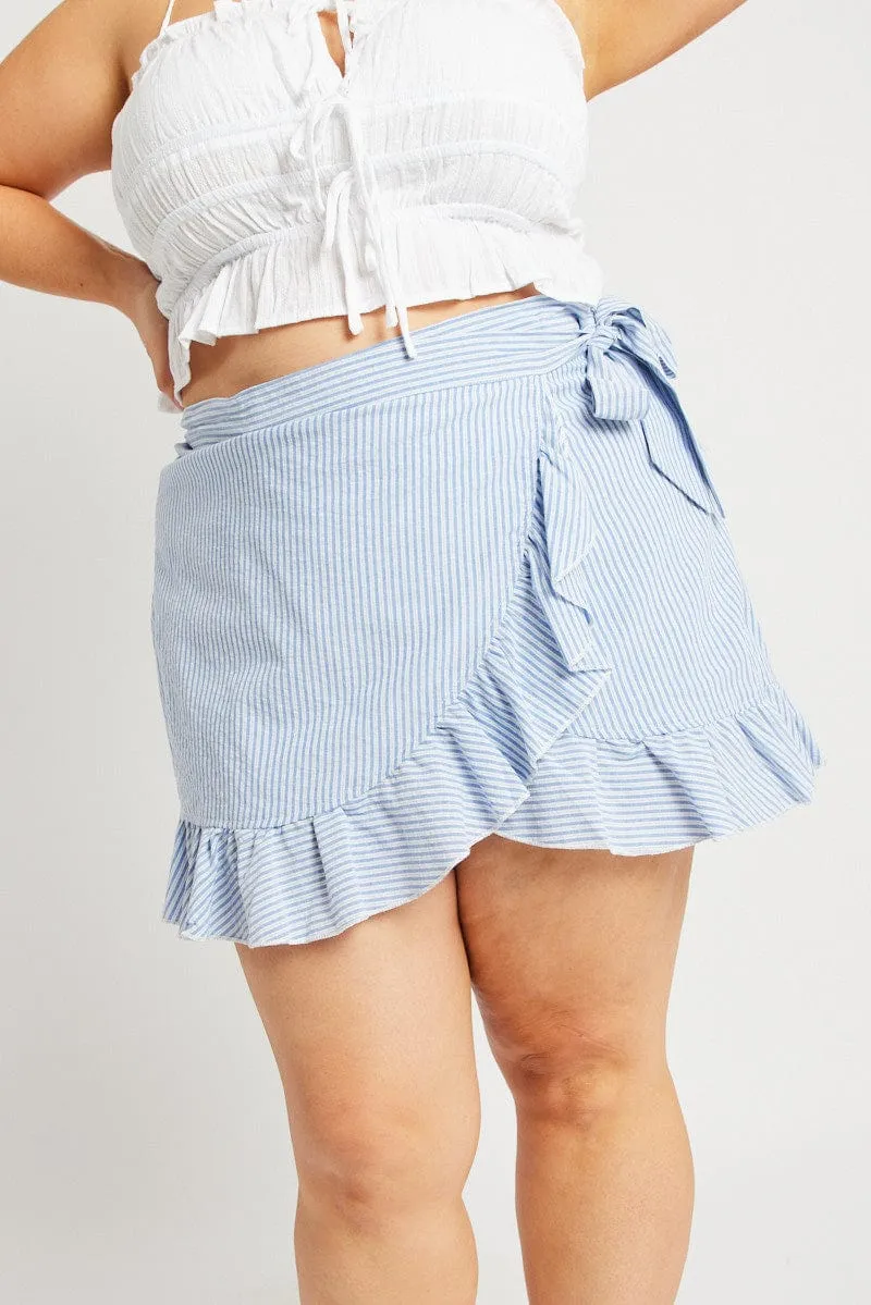 Blue Stripe Wrap Frill Miniskirt Style Moment