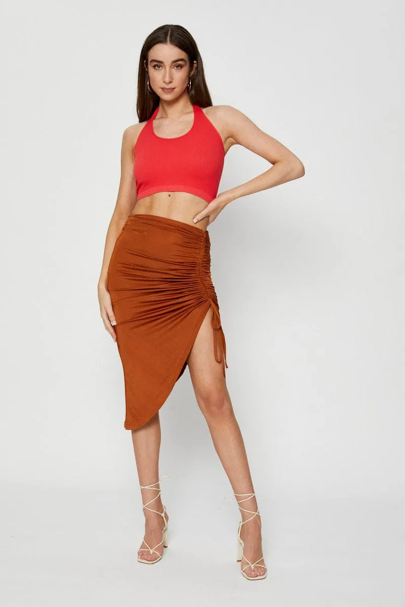 Movement Friendly Red Crop Top Halter Neck Seamless