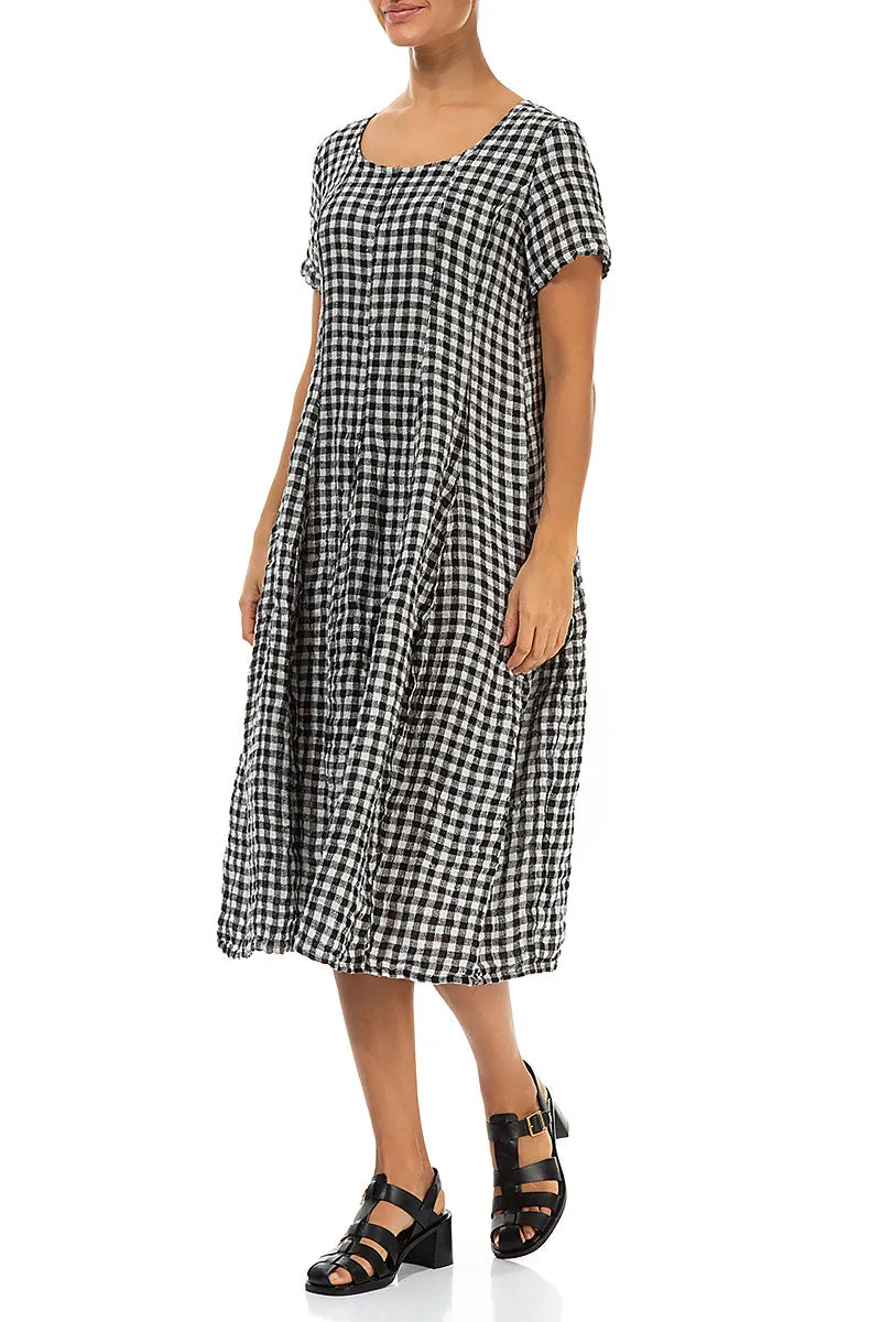 SlipResistantHem Beach Fit Short Sleeves Black & White Check Linen Dress