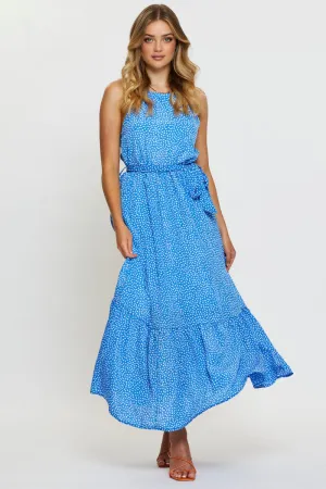 Wheat Field Geo Print Maxi Dress Halter Neck