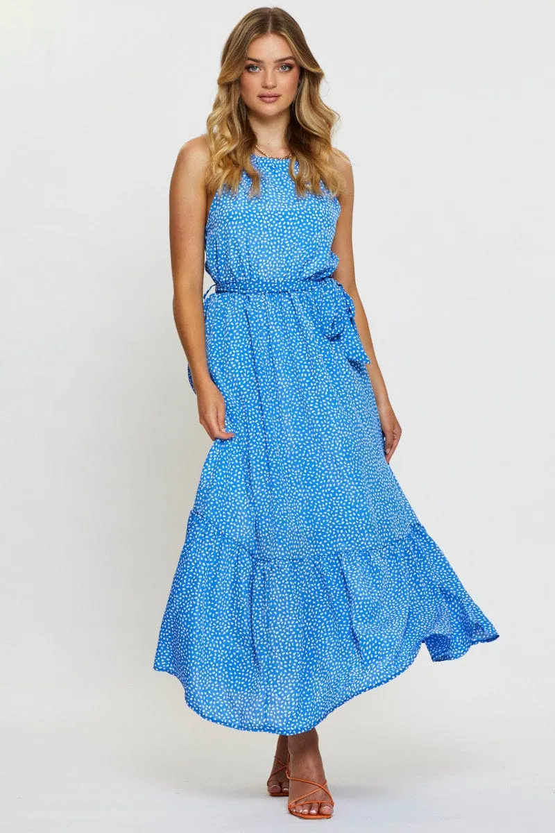 Wheat Field Geo Print Maxi Dress Halter Neck