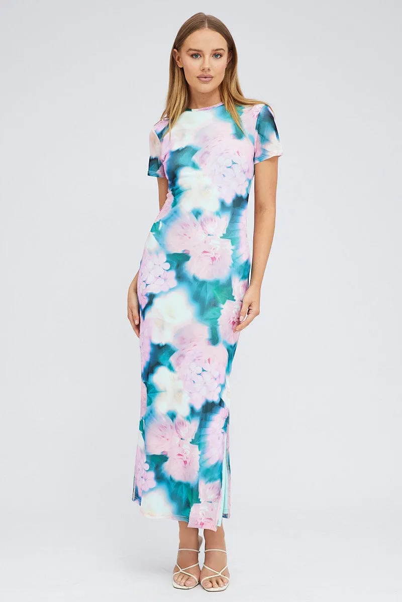 Pink Abstract Maxi Dress Short Sleeve Crew Neck Bodycon Mesh With its simple and clean design this dress makes a chic statement wherever you go Poetic Move