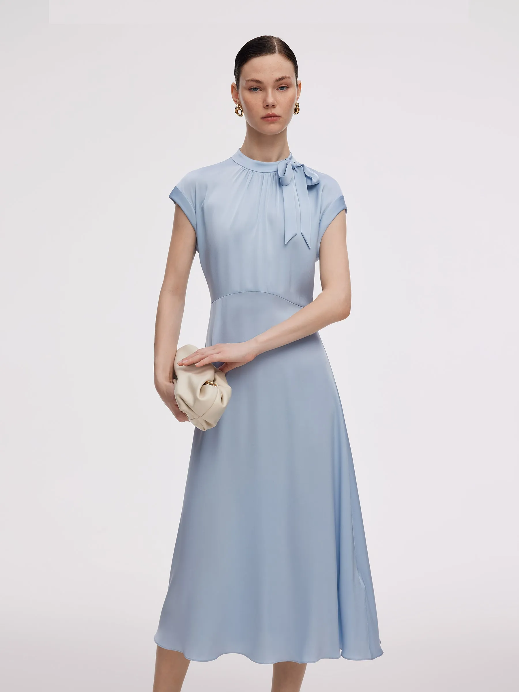 Chic Vibes Casual Yet Chic 22MM Mulberry Silk Women Midi Dress With Two Silk Scarves