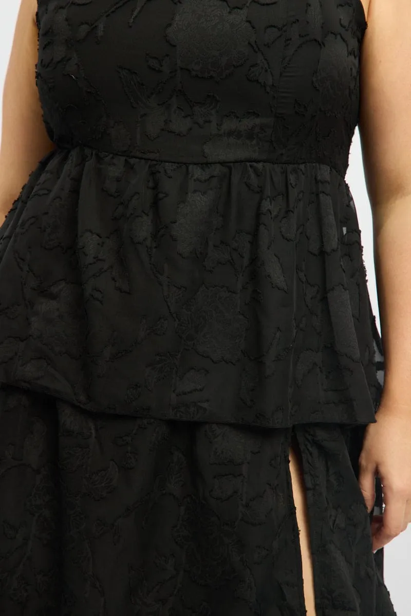 Black Midi Dress Sleeveless Tiered Jacquard Harbor Light Relaxed summer midi