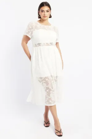 White Midi Dress Short Sleeve Comfy Look Modern Silhouette