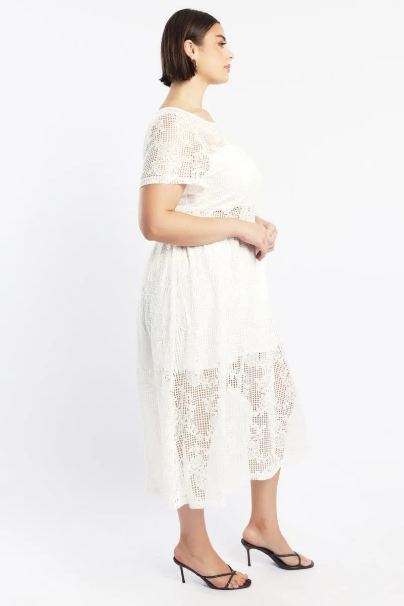 Walk Friendly Road Trip White Midi Dress Short Sleeve