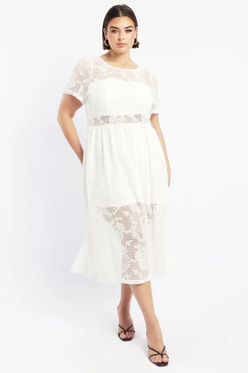 White Midi Dress Short Sleeve Comfy Look Modern Silhouette